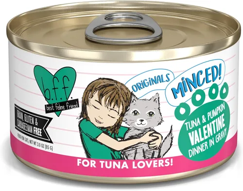 Weruva BFF - Comida húmeda natural picada para gatos, atún y calabaza de San Valentín en salsa, lata de 3 onzas, paquete de 24