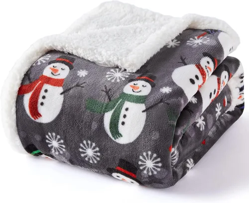 Vista 2 de Touchat - Manta Sherpa de Navidad, suave y mullida, manta de microfibra de franela de forro polar para sofá, cama (50 x 60 pulgadas, muñeco de nieve)