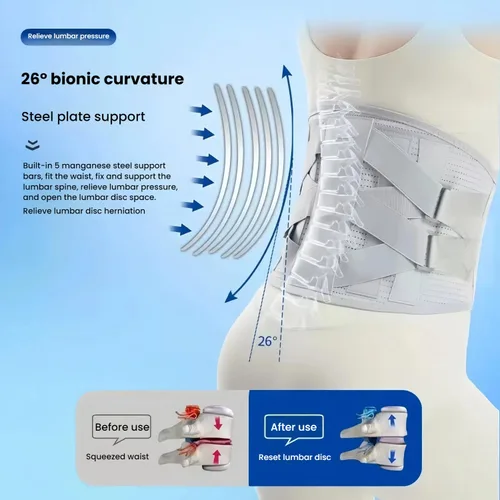 Vista 3 de Soporte de espalda para aliviar el dolor de espalda baja - Cinturón de soporte de espalda para mujeres y hombres para hernia de disco, ciática.