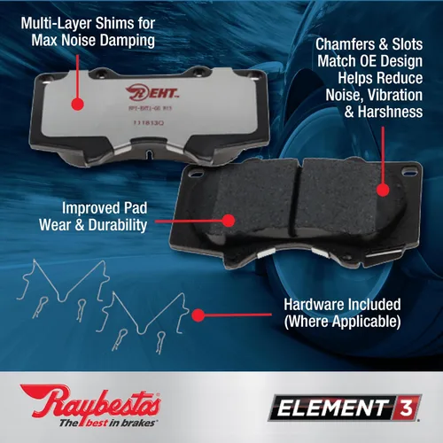 Vista 2 de Raybestos Element3 EHT™ Juego de pastillas de freno delanteras de repuesto automotriz para modelos seleccionados Dodge Durango y Jeep Grand Cherokee