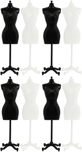 Vista 9 de STOBOK Maniquí de forma de vestido, 8 piezas, formas de vestido de muñeca, pequeños maniquíes, modelos, muñecas, soporte de exhibición de ropa