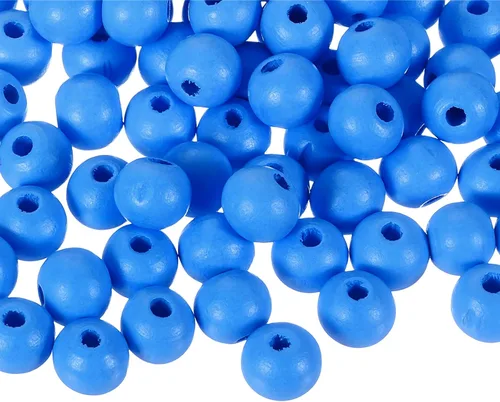 uxcell 100 cuentas de madera natural de colores de 0.472 pulgadas (0.472 in), cuentas espaciadoras de madera coloridas redondas de agujero grande