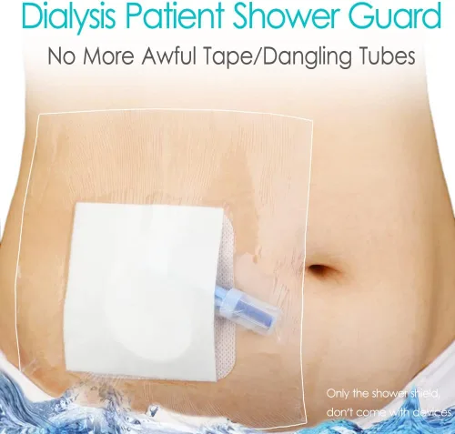 Vista 2 de Protectores de ducha impermeables, almohadilla central antiadherente para puerto de diálisis, línea Picc, catéter de pecho, diálisis peritoneal PD