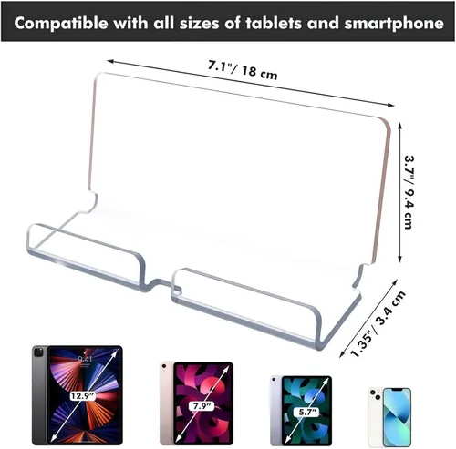 Vista 3 de Tablet Wall Mount, Acrylic Smartphone Stand, 18x3.4x9.4cm, Mobile Phone Bracket, Tablet Holder Stand, Clear Acrylic Support, For Home Office