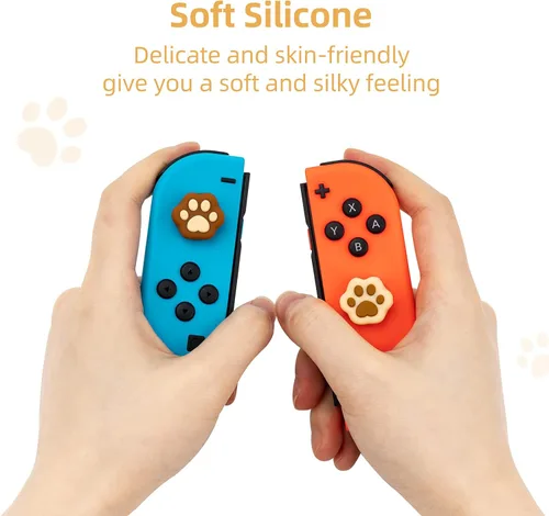 Vista 3 de GeekShare 4 tapas de agarre para pulgar en forma de pata de gato, cubierta de silicona suave compatible con SwitchOLEDSwitch Lite (Milk Tea Brown)