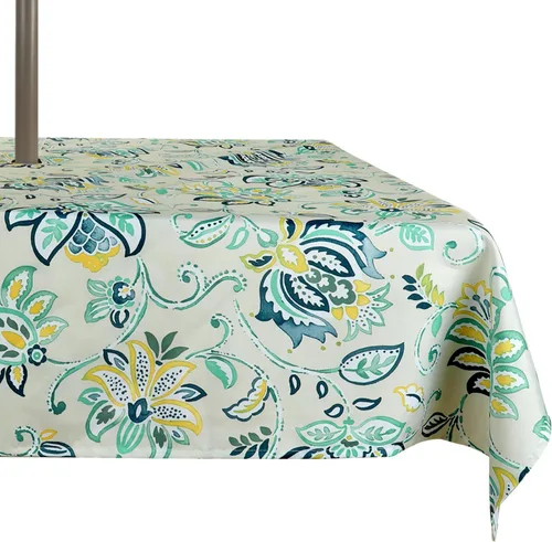 Vista 21 de ColorBird Mantel para exteriores con estampado botánico Spring Bloom, resistente al agua, a prueba de derrames, tela de poliéster con agujero