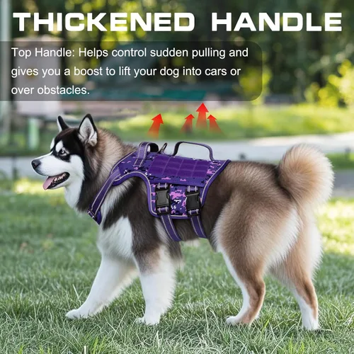 Vista 3 de Arnés para perros grandes resistente, arnés táctico sin tirones para perro con sistema Molle, chaleco para perro de servicio fácil de poner