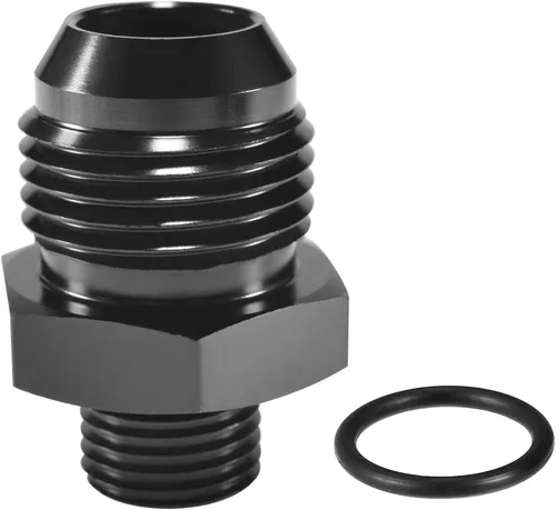 Vista 12 de 6AN ORB a 6AN Male Flare O-ring Boss Bomba de combustible Adaptador de montaje de riel Conector de aleación de aluminio negro anodizado