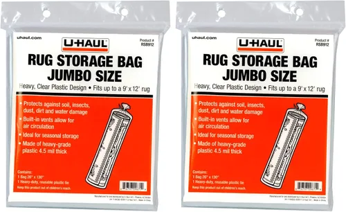U-Haul Bolsas de almacenamiento para alfombras jumbo – Se adaptan a alfombras de hasta 9 x 12 pies – 26 pulgadas x 130 pulgadas – Paquete de 2