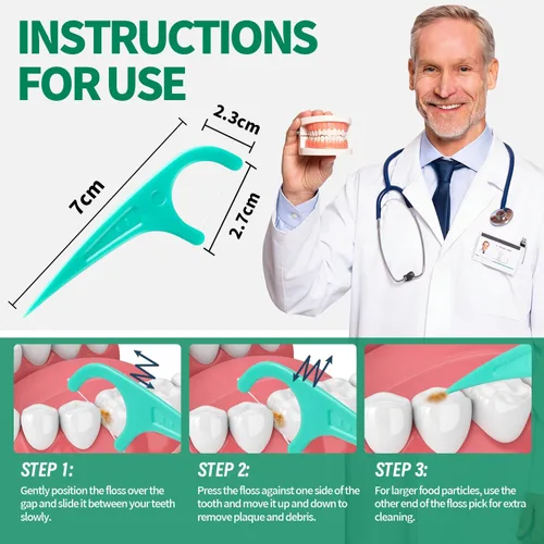 Vista 9 de Palillos de hilo dental, 300 palillos de hilo dental menta, palillos de dientes con 5 estuches de viaje para mayor comodidad, ayuda a prevenir