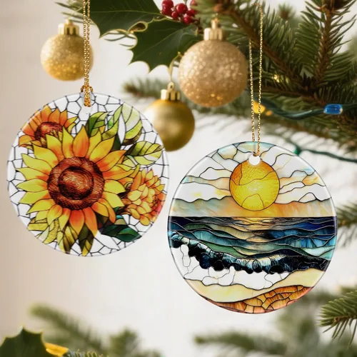 Vista 5 de Adornos de atardecer en la playa, adornos de Navidad: decoraciones de árbol de Navidad, decoración navideña, rellenos de calcetines, ideas