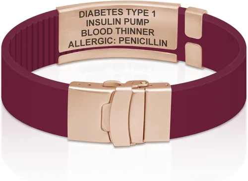Vista 168 de Divoti Pulsera de identificación de alerta médica grabada personalizada, grabado láser de doble cara, pulsera de silicona, cierre de seguridad