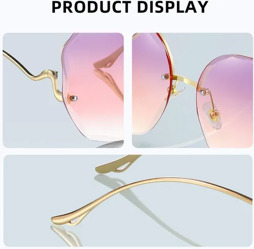 Vista 3 de WOWSUN Y2K - Gafas de sol vintage degradadas sin montura para mujer