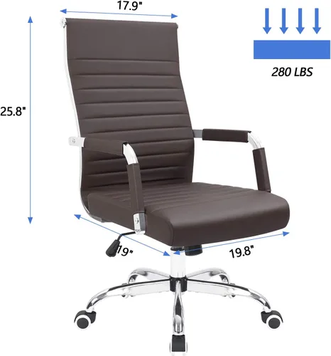 Vista 3 de KaiMeng Escritorio de oficina acanalado con respaldo medio, silla de computadora de altura ajustable para conferencias, tareas ejecutivas, Marrón