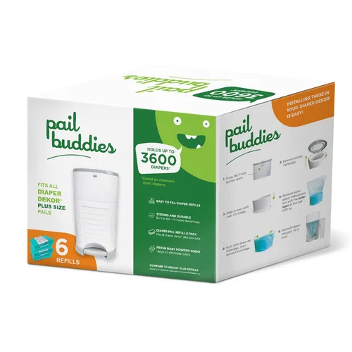 Pail Buddies Recambios para cubos de pañales | Paquete de 6 unidades con capacidad para 3,600 pañales | Compatible con cubos de pañales Dekor Plus |