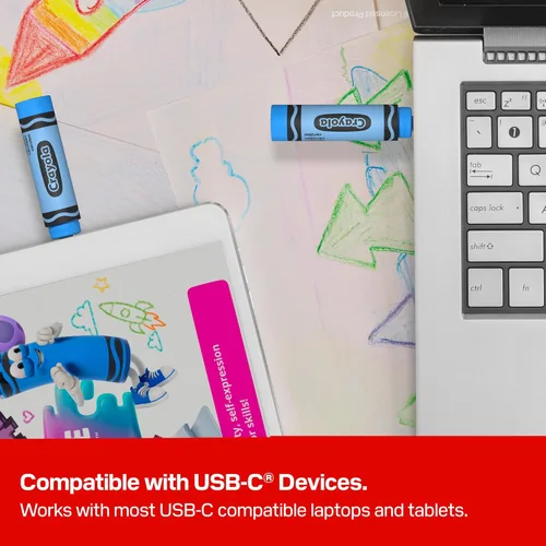 Vista 2 de SANDISK Unidad Flash USB-C Crayola de 128GB, Azul Cerúleo - Velocidades de lectura de hasta 300MB/s, USB 3.2 Gen 1, USB Tipo-C - Unidad