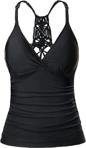 Holipick Tankini para mujer, cuello en V, control de abdomen, parte superior de baño, fruncido, sin parte inferior