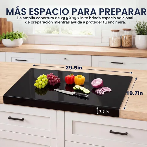 Vista 2 de Wesiti Tabla de Cortar Grande de Acrílico con Borde Antideslizante de 30 x 20 Pulgadas Negra, Tabla de Cortar Acrílica para Encimera, Protector