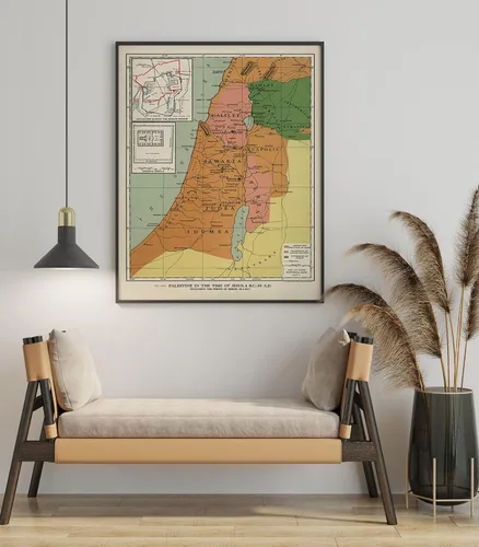 Vista 2 de Póster artístico de pared con mapa de Palestina en el tiempo de Jesús, gráfico de línea de tiempo bíblica, mapas bíblicos, decoración de pared, mapa