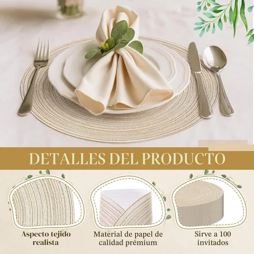 Vista 3 de Geosar Mantel individual de papel desechable con aspecto tejido de algodón Beige