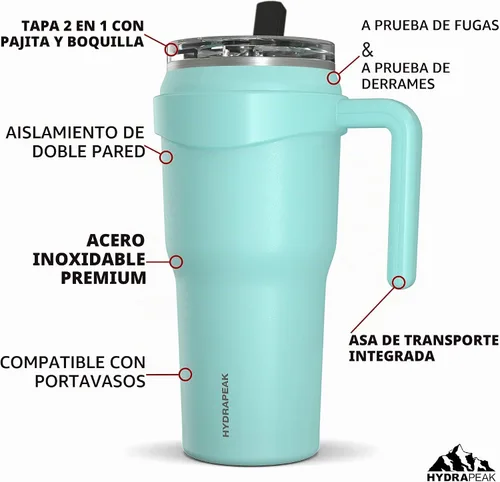 Vista 2 de Hydrapeak Roadster - Botella de agua de acero inoxidable de 40 onzas con aislamiento al vacío de doble pared con asa y tapa con popote 2 en 1