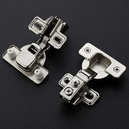 Vista 2 de Ravinte Paquete de 2 bisagras de gabinete de cocina de brazo corto de níquel cepillado superpuestas de 1/2 pulgada, cierre suave, bisagras ocultas