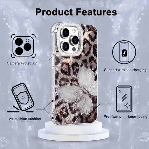 Vista 451 de I-MGAE-IN-AR - Funda diseñada para iPhone 12 y 12 Pro, diseño de mariposa plateada brillante, funda protectora de poliuretano termoplástico, suave