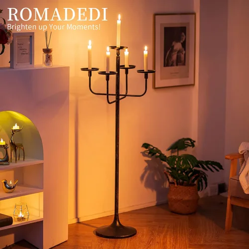 Vista 2 de Romadedi Candelabro Portavelas Alto - Candelabros de Piso de 47 Pulgadas para Velas de Pilar, Portavelas para Centro de Mesa para Decoración de Sala