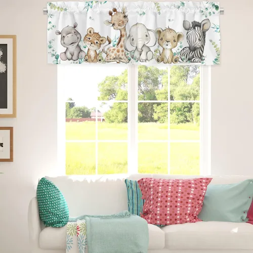 Vista 5 de HawSkgFub Cenefa de cortina unisex de 54 x 18 pulgadas, diseño de jirafa, elefante, cebra, leopardo, león, hoja de eucalipto, decoración del hogar