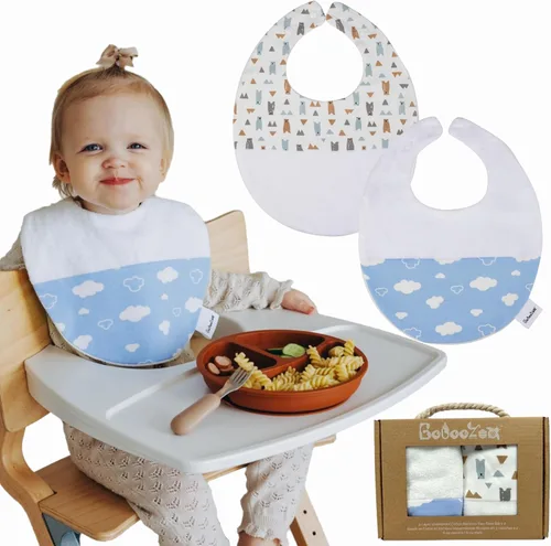 Vista 8 de Babero de gran tamaño para bebé, baberos impermeables extra grandes para niños de 6 a 24 meses, 100% algodón y bambú