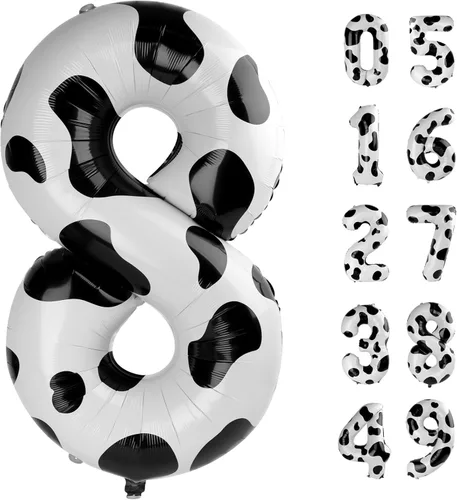 Vista 43 de Globos con números con estampado de vaca, globos de 40 pulgadas del número 0-9 (cero-nueve), globo de vaca para suministros de fiesta de cumpleaños