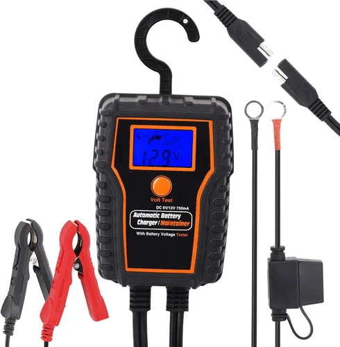 Mantenedor de cargador de batería automótico de 12 voltios, 750 mA, cargador de flotador, con carga de flotador LCD, para motocicleta, ATV,