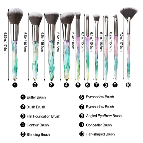 Vista 5 de Adpartner Juego de brochas de maquillaje de 10 piezas, estilo de cristal, cerdas sintéticas de alta calidad, cepillo cosmético profesional, base