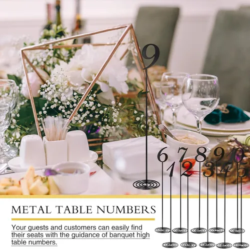 Vista 6 de Therwen 20 piezas Números de mesa de metal 1-20 Números de mesa para recepción de boda Figura de escritorio de acero inoxidable de 30 cm con base