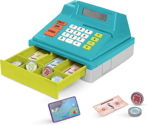 Battat Caja registradora de juguete para niños, niños pequeños - 48 piezas con dinero de juguete, tarjeta de crédito - Juego de simulación - Más de