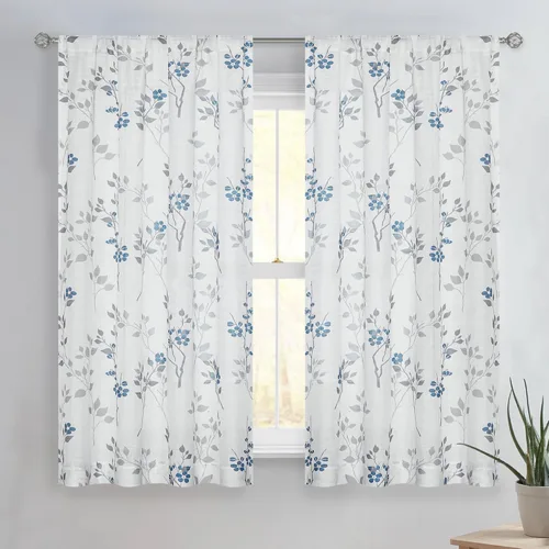 Vista 16 de Beauoop 2 paneles de cortinas semitraslúcidas de lino floral de 54 pulgadas de largo, para sala de estar o dormitorio, cortinas rústicas con textura