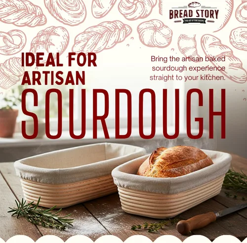Vista 4 de Bread Story Cesta ovalada Banneton a prueba de pan, cesta ovalada a prueba de masa madre de 12 x 5.5 pulgadas con forro de tela, cuenco de brotforma