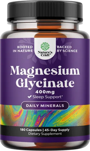 Suplemento mineral de glicinato de magnesio de 400 mg, suplemento de magnesio calmante para mujeres y hombres, apoyo natural del sueño para la salud