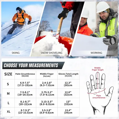 Vista 6 de Ski Gloves Waterproof Windproof - 3M Thinsulate Insulated Warm Snow Gloves, Snowboard Gloves with Zipper Pocket, Touchscreen Winter Gloves for Men