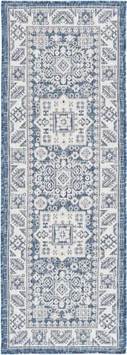 Vista 61 de Unique Loom Outdoor Aztec Collection Alfombra de área, Chalca (7 pies 10 pulgadas, cuadrada, azul/marfil)