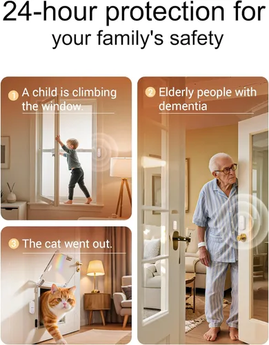 Vista 5 de Heiman Alarmas de Ventana y Puerta Cuando se Abren, Sensor de Timbre de Puerta WiFi, Sensor de Contacto para Seguridad del Hogar, Detector Magnético