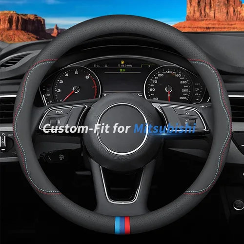 Vista 52 de Deer Route Funda de cuero de alta calidad a medida para volante de automóvil con el logotipo de la marca; funda antideslizante y transpirable