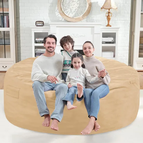 Vista 181 de Puf de 5 pies, puf grande con relleno de espuma viscoelástica, sofá puff esponjoso con funda de terciopelo holandés, puf redondo para sala de estar