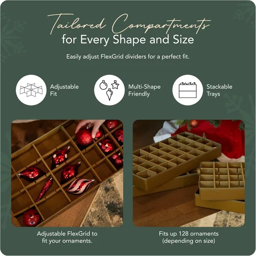 Vista 5 de Covermates Keepsakes – Caja de almacenamiento ajustable de 72 piezas – Capacidad para adornos de 4 pulgadas – Resistente – Asas – apilables