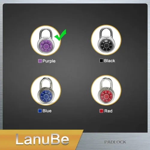 Vista 6 de LanuBe Cerradura de combinación de esfera estándar, 2 pulgadas de ancho, con diferentes combinaciones, placa giratoria púrpura, paquete de 12