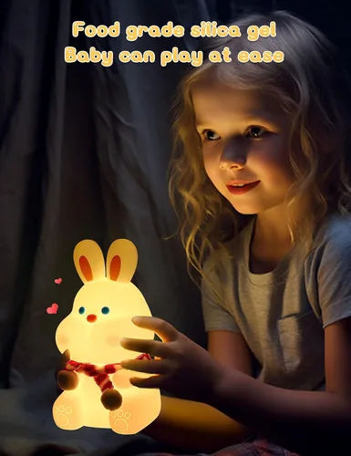 Vista 6 de LOHAS Linda luz nocturna, luz nocturna de conejo, luz con sensor táctil, 1 W, recargable por USB, 2 modos [blanco cálido y degradado de color]