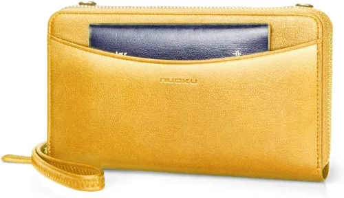 Vista 7 de nuoku Cartera RFID para mujer, bolso cruzado con cremallera alrededor de 2 correas