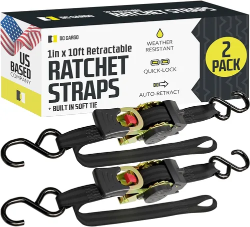 Vista 10 de DC Cargo Mall Correas de trinquete retráctiles automáticas (paquete de 4) de 1 pulgada x 6 pies, resistentes, resistencia a la rotura de 1,522