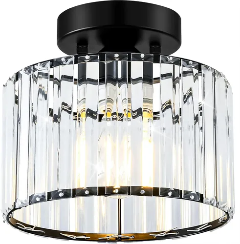 Vista 16 de Lámpara de Techo Semiempotrada de Cristal Cromado Moderna Luminaria de Pasillo de Metal Cercana al Techo para Vestíbulo y Baño (8.66 pulgadas)