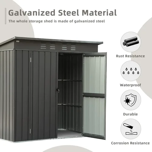 Vista 3 de Domi Cobertizo de almacenamiento para exteriores de 5 x 3 pies, cobertizo de herramientas de metal de acero galvanizado, cobertizo de herramientas